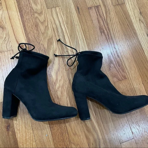 Tie Up Black Ankle Booties - Picture 1 of 2